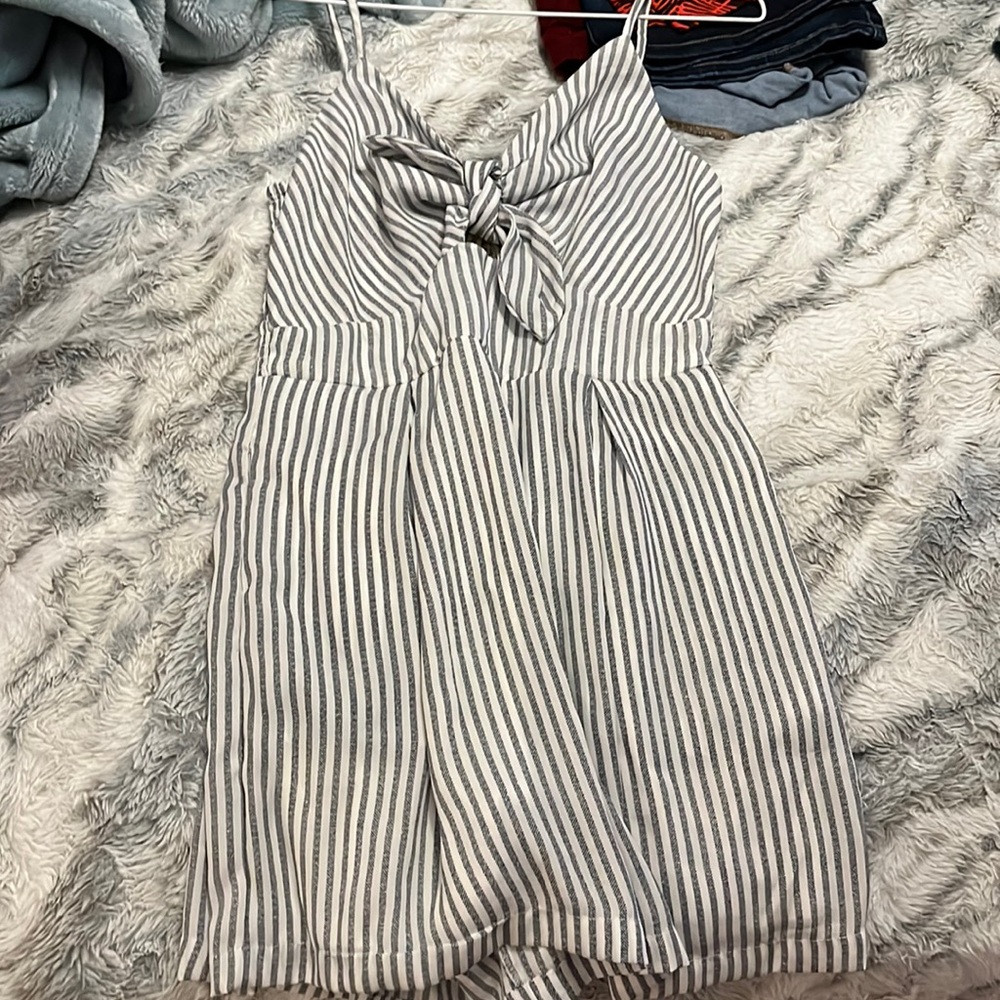 blue and grey romper
